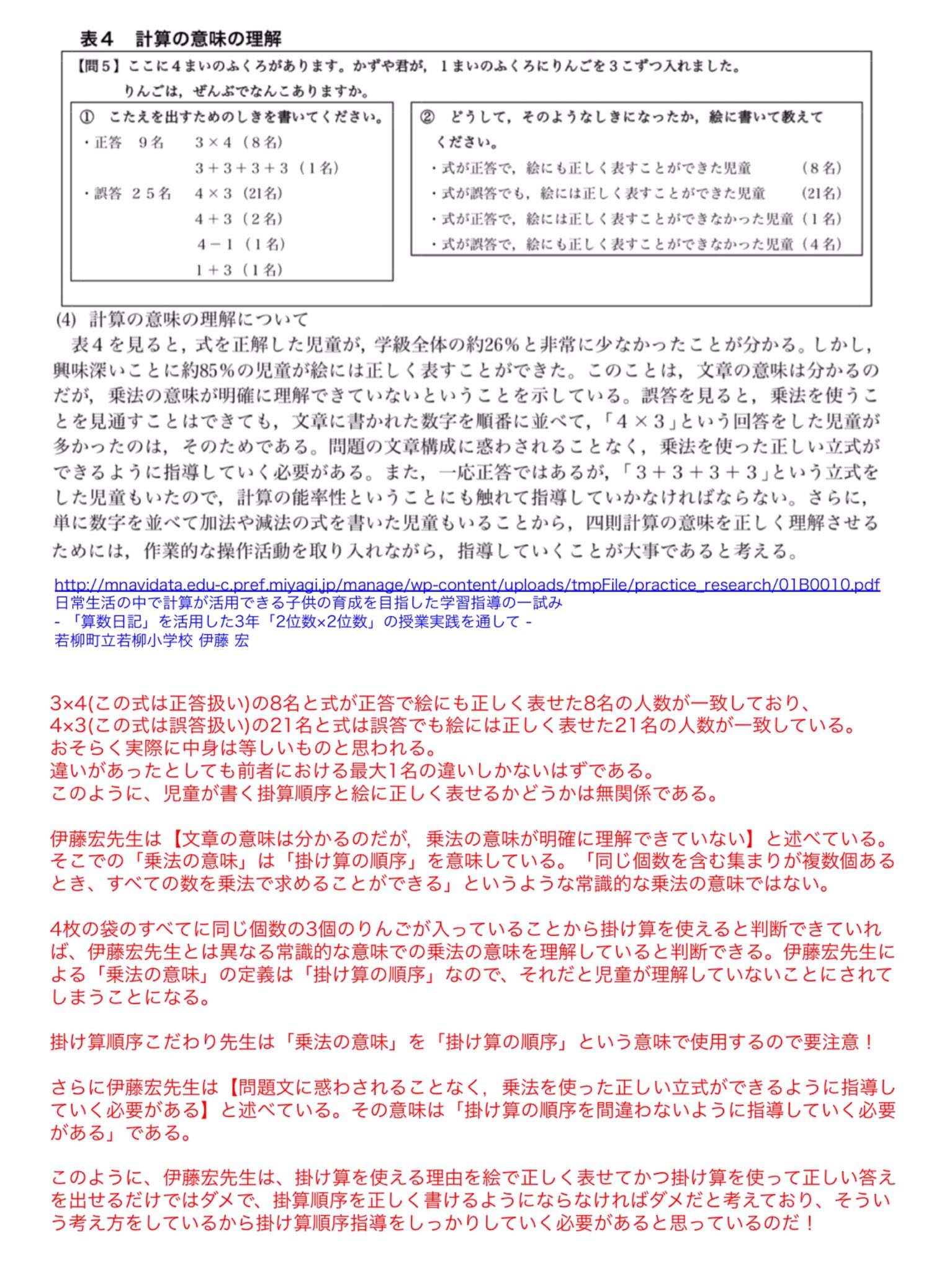 黒木玄 Gen Kuroki Miyasonotoka Sekibunnteisuu 超算数 その結果は添付画像の通り 児童が書いた掛け算の式の順序と 掛け算を使った理由を表す図を正しく描けたかの間には何も関係がなさそうだという結果が得られています 掛け算順序を見ても子供が