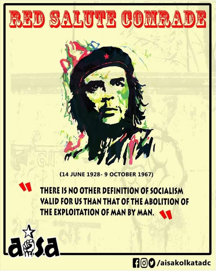 upama20AISA's tweet photo. Remembering Comrade Che Guevara on his 92nd birth anniversary!

Today as we remember him, let's take a pledge to continue our struggle for a world free from injustice, discrimination and inequality. Red Salute!

#CheGuevara #Che92 #AISA https://t.co/IJ80hudWgj