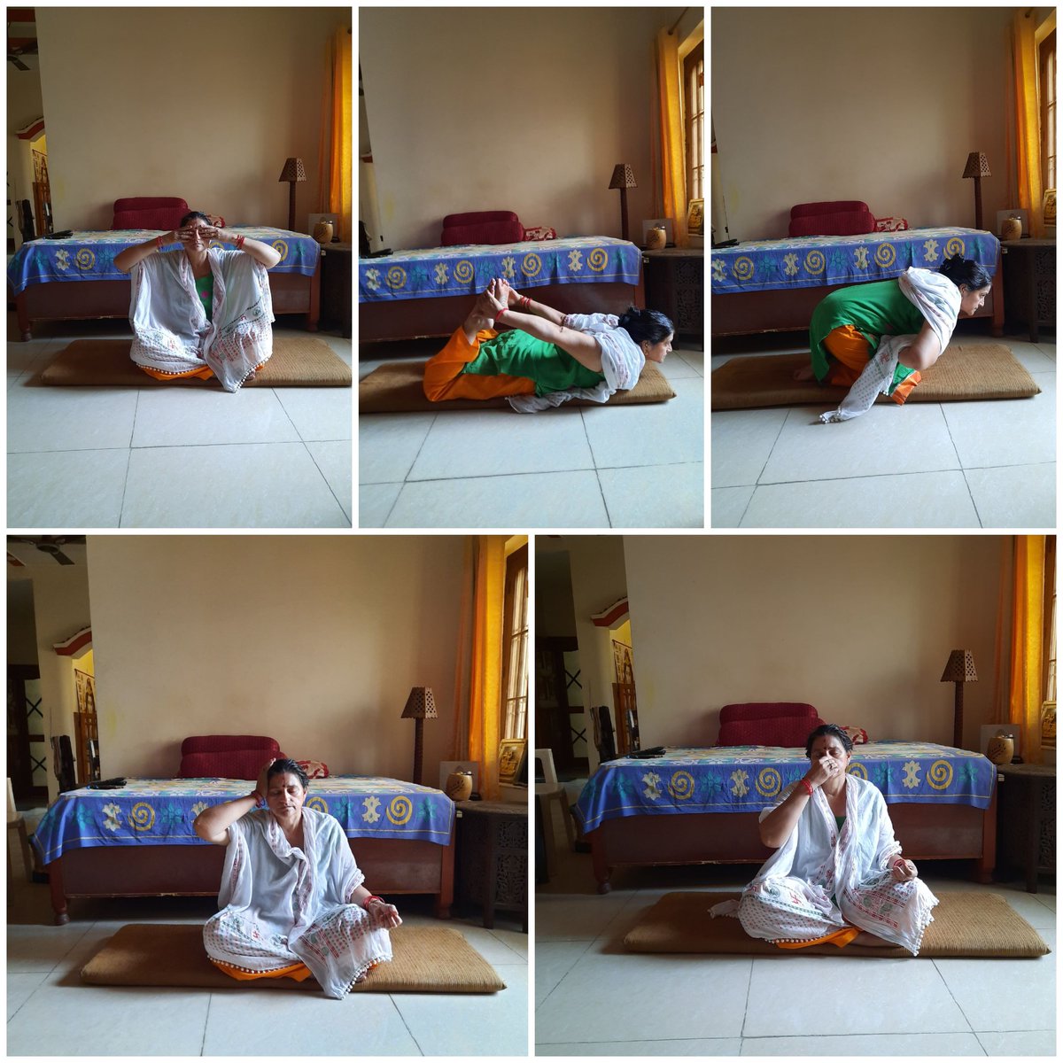 Ghar me yogabhyas.