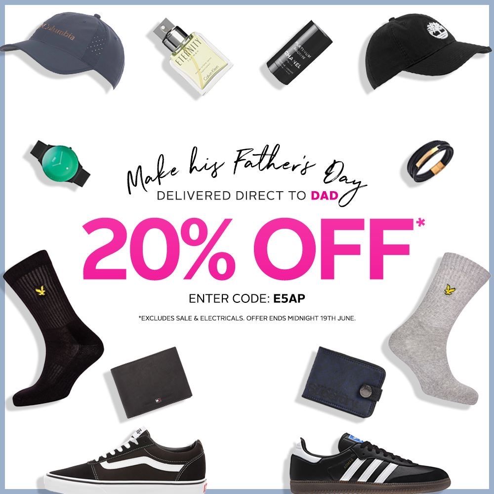 With Father's Day just a week away, why not treat him to something extra special ✨
Plus, get 20% OFF* and get it delivered direct to him for a great surprise! 🎁 🚚
Shop Gifts: buff.ly/2B5Nfju
Shop Fashion: buff.ly/2XVv3lW
Shop Footwear: buff.ly/2AZ64VG