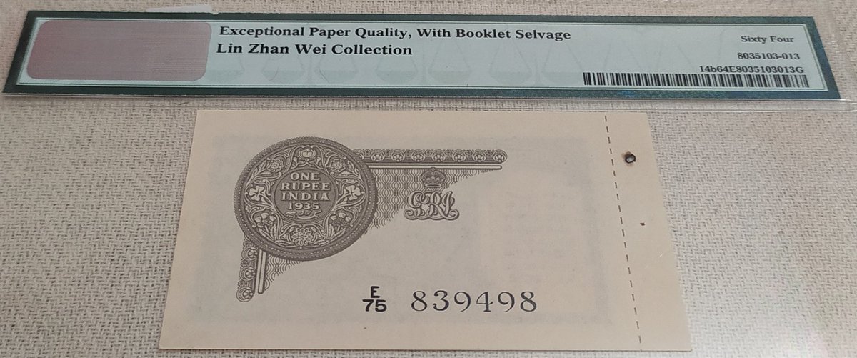 Lets start with the most treasurable in my collection, 2nd 1 Re note issued in India history. It was issued in 1935 in the reign of King George V with more elaborated design and decorated border on the obverse. These notes were issued in the form of a booklet containing 25 notes.
