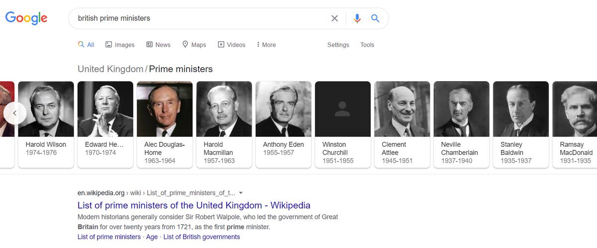 hoje_no's tweet photo. Façam uma pesquisa rápida no Google por "british prime ministers". Reparem nas fotos que aparecem no início e verão a maior afronta alguma vez feita à história! Querem apagar e reescrever o passado, retirando o homem que lutou pela liberdade contra o fascismo na 2ª GM! Nojo! ��� https://t.co/8lE0nXVhCr