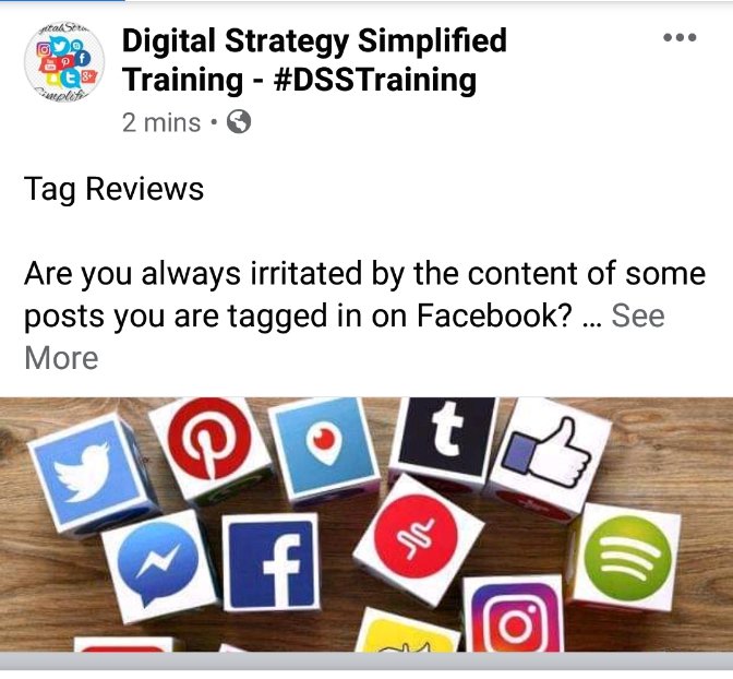 DSSimplified's tweet photo. Tag Reviews 
Irritated by the content of some posts you are tagged in on Facebook? 

Go to your Settings &amp; switch to a mode where you can review posts before it shows on your TL. 

Choose to approve or hide it! 
Follow for tips and Trainings.

IG &amp; FB: @digitalstrategysimplified https://t.co/OSp7IZyagq