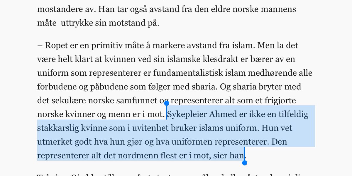 periferien_'s tweet photo. Dette er ganske utrolig: en stortingsrepresentant uttaler til en muslimfiendtlig blogg at når en sykepleier med hijab utsettes for trakassering og vold er det i grunn hennes egen skyld

(Han unngår selvsagt å nevne volden, enklere slik sikkert...) https://t.co/zA1auxr1yP