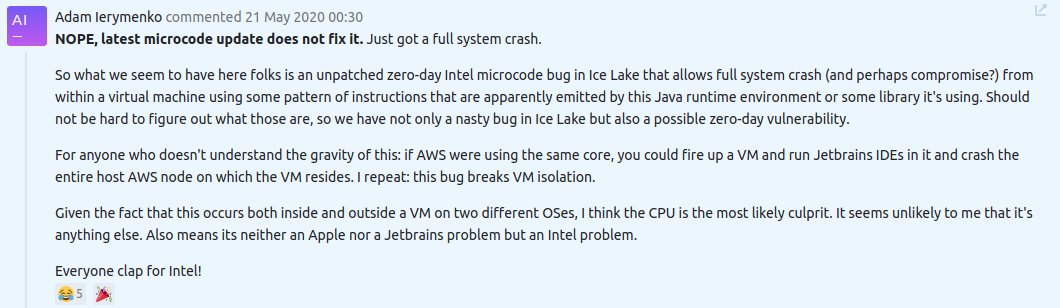 Jet-Brains finds Intel Microcode 0-day? 🤔
youtrack.jetbrains.com/issue/JBR-2310…