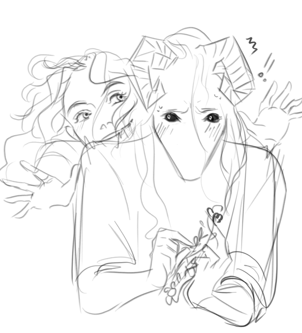 local eldritch creature regrets ever having fallen in love (he's making a flower crown for her) 