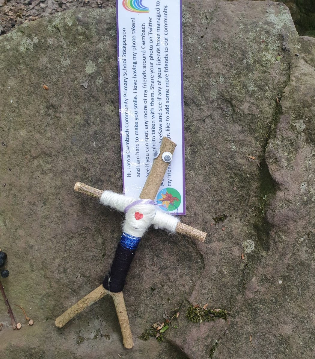 Found another @CwmbachPri stick person on our daily walk, spreading a little happiness in these difficult times. We particularly liked its heart logo t shirt! 🌈