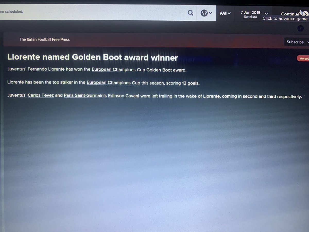 Brentola's tweet photo. #fm15 Fernando Lorente has won the European champions cup golden boot award with 12goals https://t.co/lc1X8STnzK