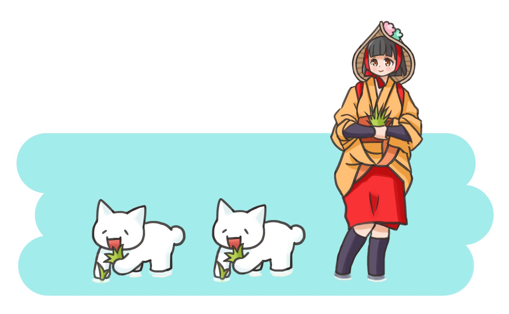 けいと Askmonaのお絵かきお題 田植え で描いたイラストのモナーが苗を束で植えていたのに気づいたので修正 早乙女姿かわいいと思って描いたけどモナーの方がかわいかった T Co Yqe19hwcrr Twitter