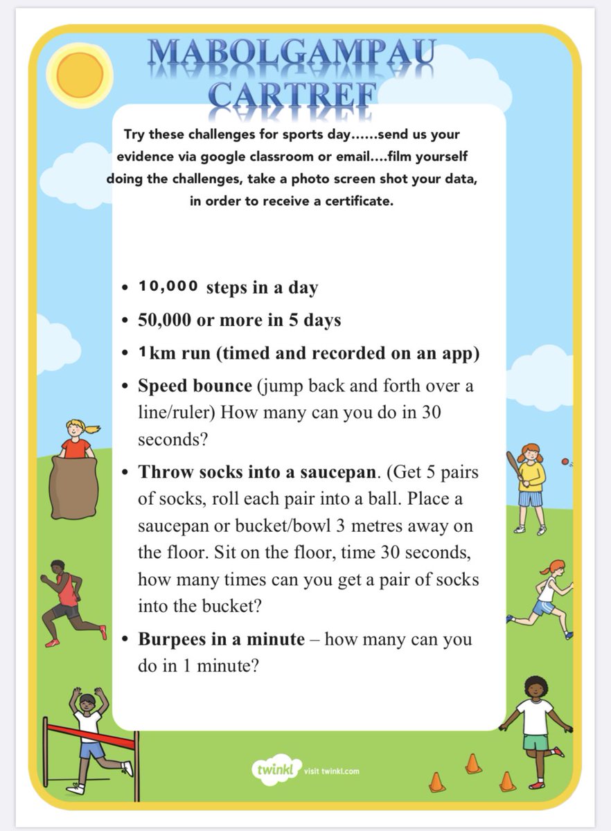 Mabolgampau 2020 / Sportsday 2020. <a href="/Rhydywaun/">Ysgol Rhydywaun</a> Dyddiad Cau / Closing date 19/6/20