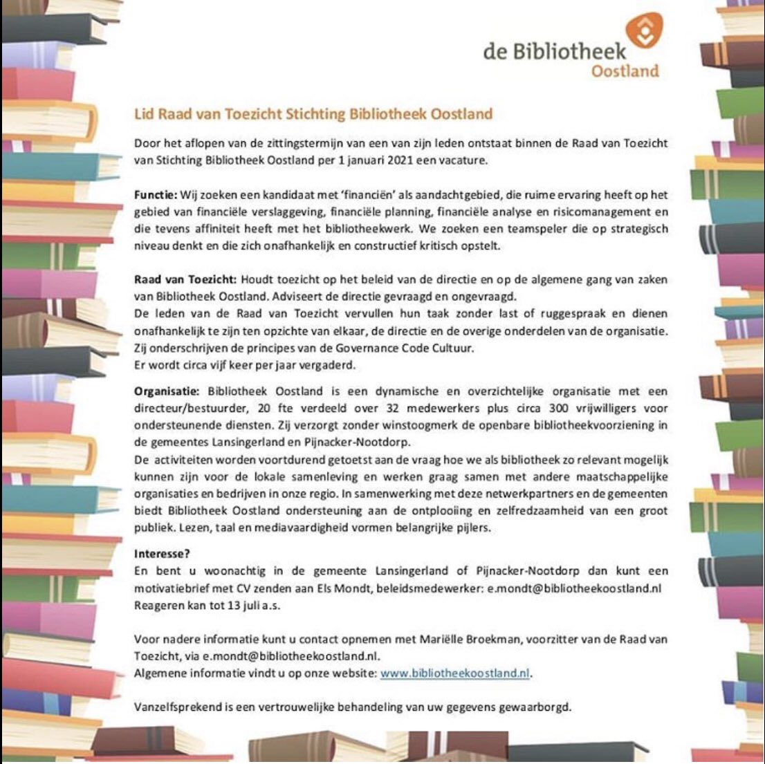 #vacature Lid Raad van Toezicht