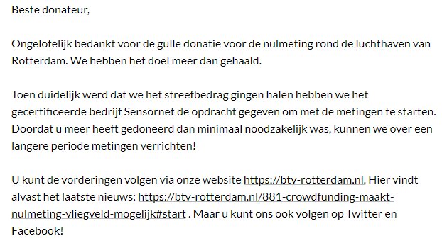 Dankbrief aan al de gulle donateurs!