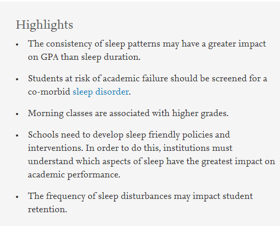 Review of effect of sleep on academic performance ($) sciencedirect.com/science/articl…