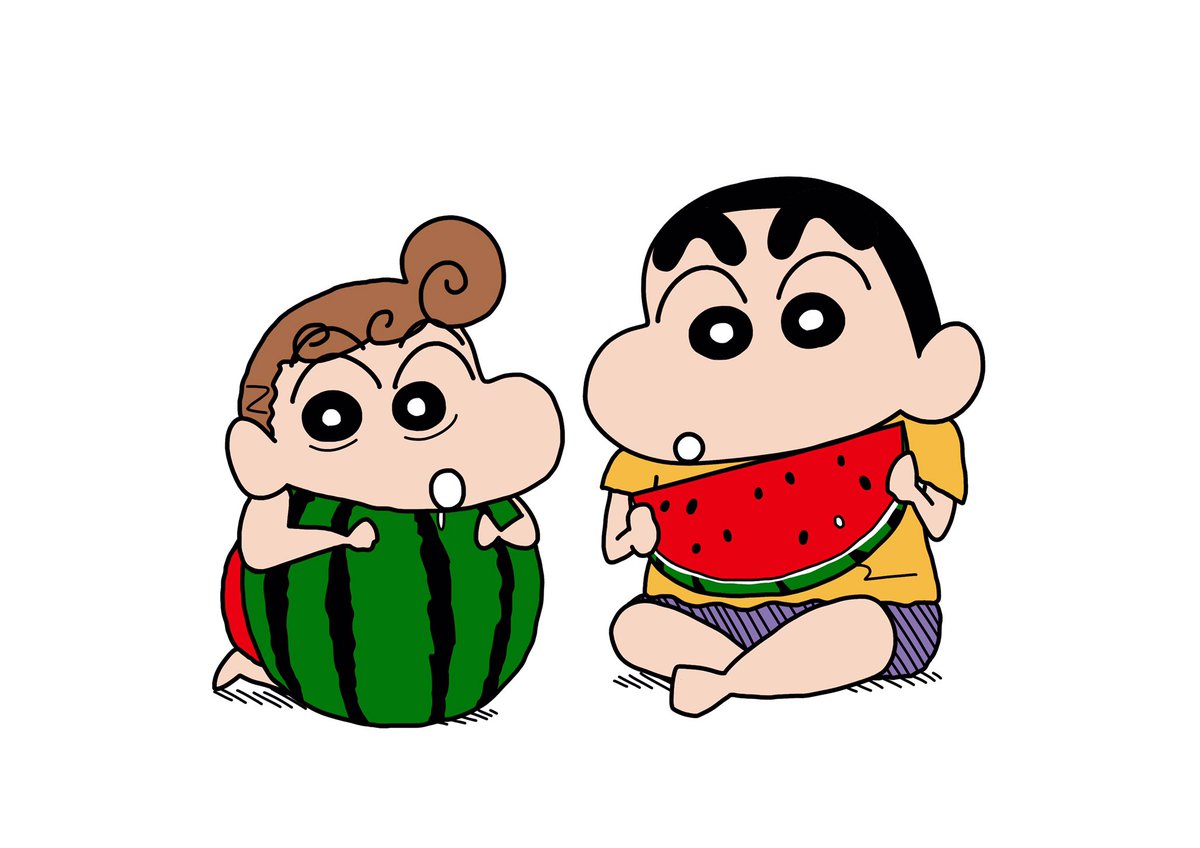 watermelon food fruit multiple boys 2boys yellow shirt white background  illustration images
