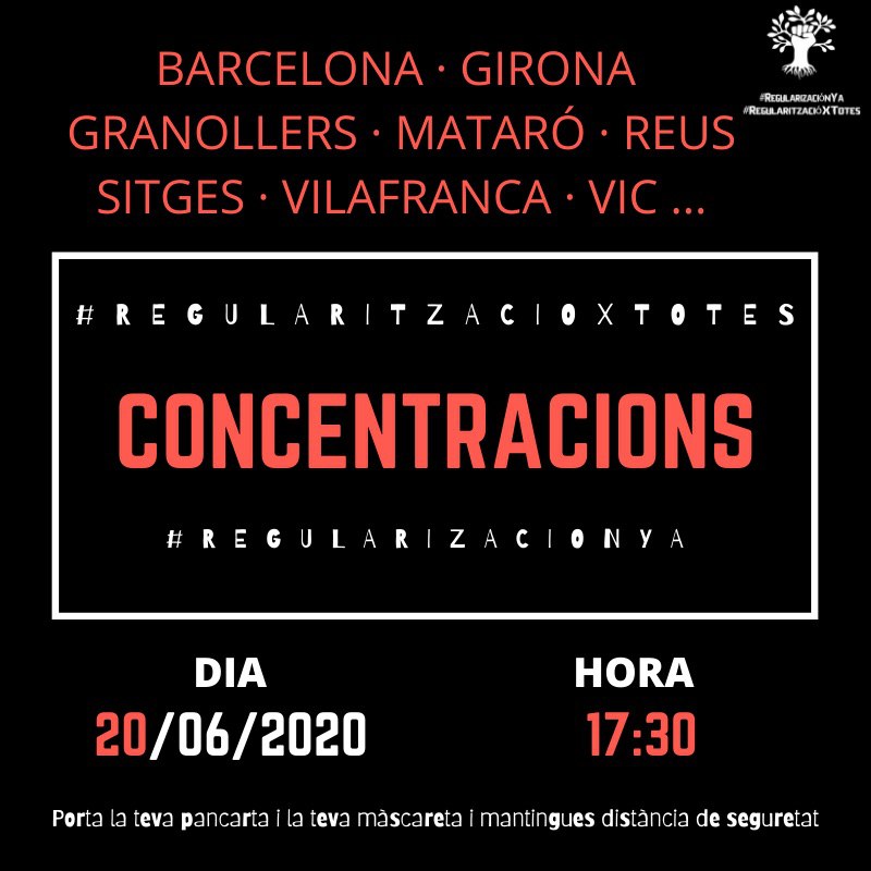 RegularizacionY's tweet photo. Informamos que: desde la campaña estatal #RegularizacionYa NO convocamos a ninguna concentración en el día de HOY.
Nos preparamos para salir a la calle el día sábado 20J a las 17.30hs en distintos puntos de Catalunya.
#regularitzacioxtotes #RegularizacionYa
#PaperForAll https://t.co/mjQ1BJFUfE