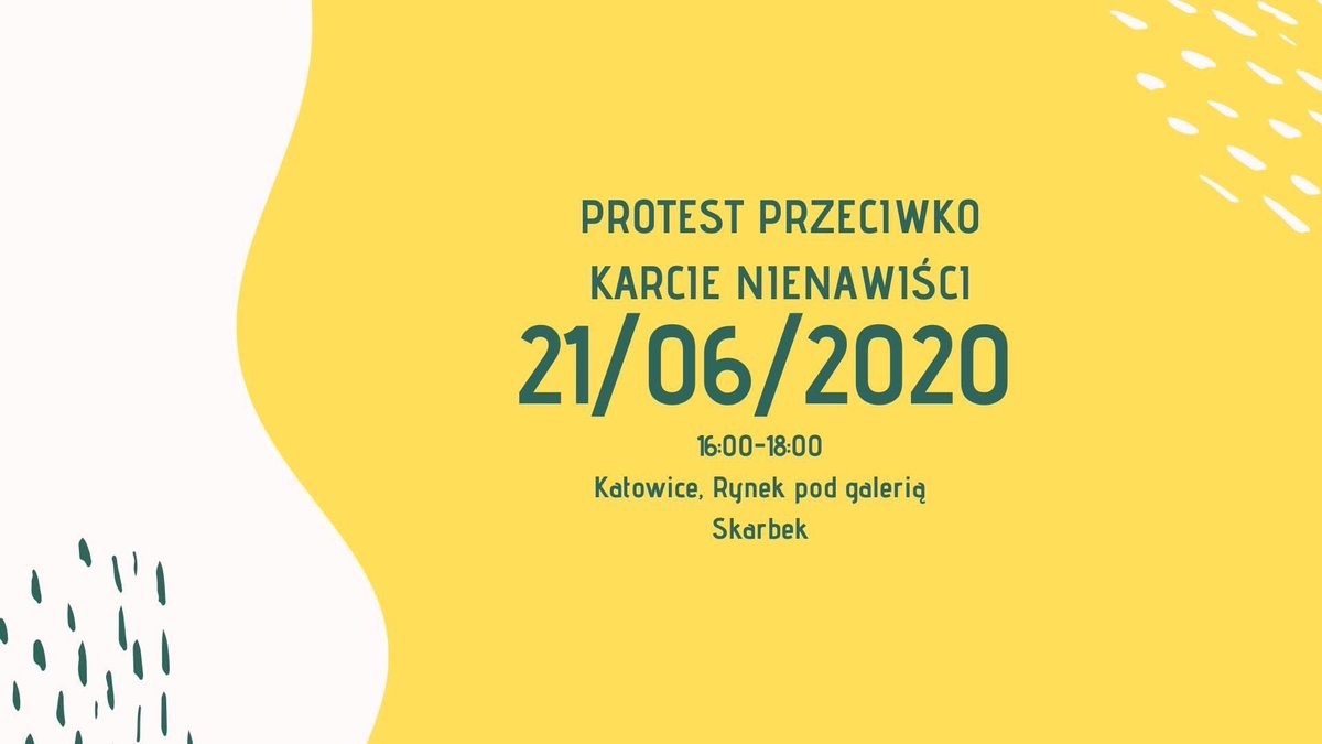 21 CZERWCA KATOWICE RYNEK POD SKARBKIEM 
protestujemy przeciwko „karcie rodziny” i wszystkiemu co się teraz odpierdala
każdy kto może niech przyjdzie IM NAS BĘDZIE WIĘCEJ TYM LEPIEJ
link do wydarzenia: m.facebook.com/events/s/prote…
