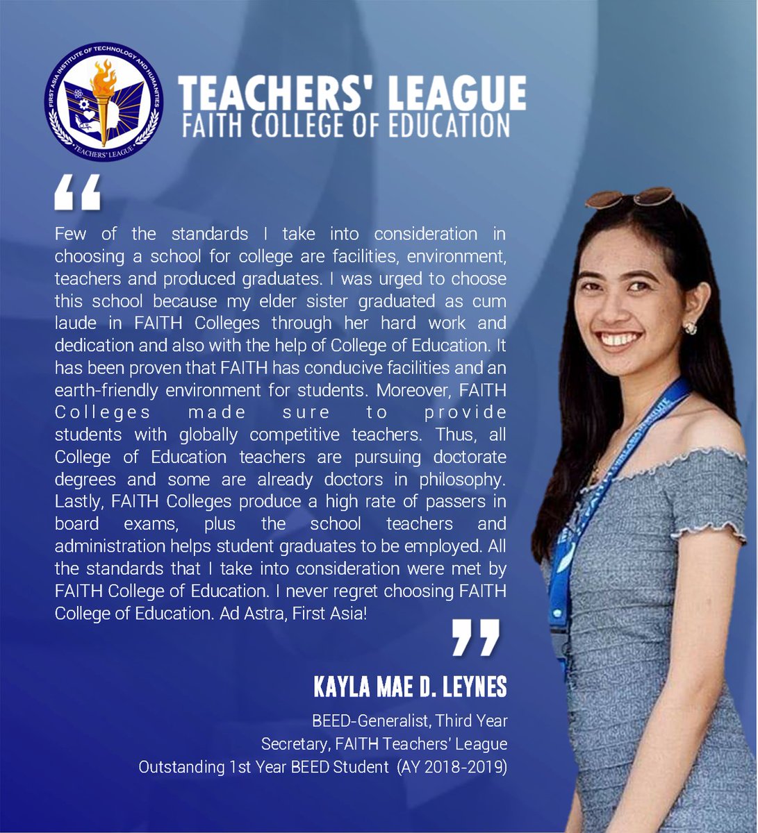 faithtlofficial's tweet photo. #StudentTestimonies #WhyFAITHCoEd

Kayla Mae Leynes, a BEED Generalist student-leader, is one of the few chosen Jose Rizal Scholars, the highest scholarship given at FAITH Colleges.

BE PART OF THE FAMILY!
Enrollment is ongoing!
#FAITHCoEd 

Graphics: Paul Darel Gumba (BSE-Eng) https://t.co/31VZFseshQ