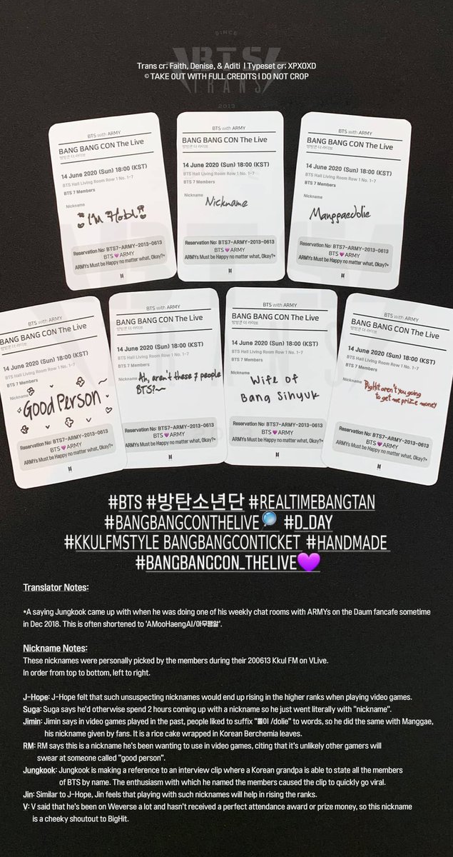 BTS_Trans's tweet photo. 200614 @BTS_twt Instagram Story Updates - BTS BangBangCon Tickets
#BTS #BTS #RealTimeBangtan #BangBangConTheLive🔎 #DDAY
#KkulFMstyle_BangBangConTicket #Handmade
#BangBangCon_TheLive💜
Trans cr; Faith, Denise & Aditi
Typeset cr; XPXOXD @ bts-trans
© TAKE OUT WITH FULL CREDITS https://t.co/SvwPmu1nGS
