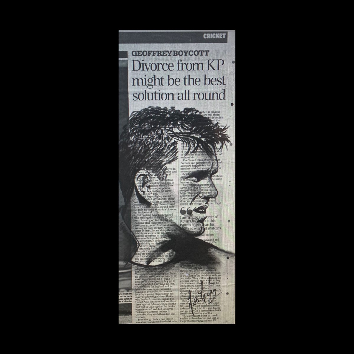 Another happy customer who is delighted with his unique framed charcoal portrait of <a href="/KP24/">Kevin Pietersen🦏</a> on newspaper. 

martinspeight.co.uk/cricket

<a href="/MartinSpeight1/">Martin Speight</a> 

#charcoal #artwork #cricketartwork #cricketfan #martinspeight #martinspeightart #differentstrokes