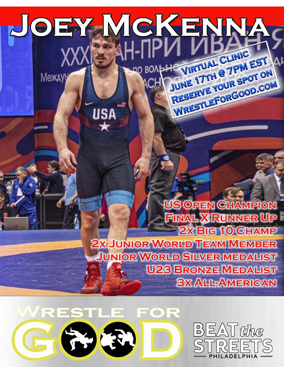 We’re delivering another great e-clinic this Wednesday with <a href="/Joey_McKenna/">Joseph McKenna</a> Don’t wait to get on wrestleforgood.com and register! ⏰👊 <a href="/BTSPhilly/">Beat the Streets Philly</a>
