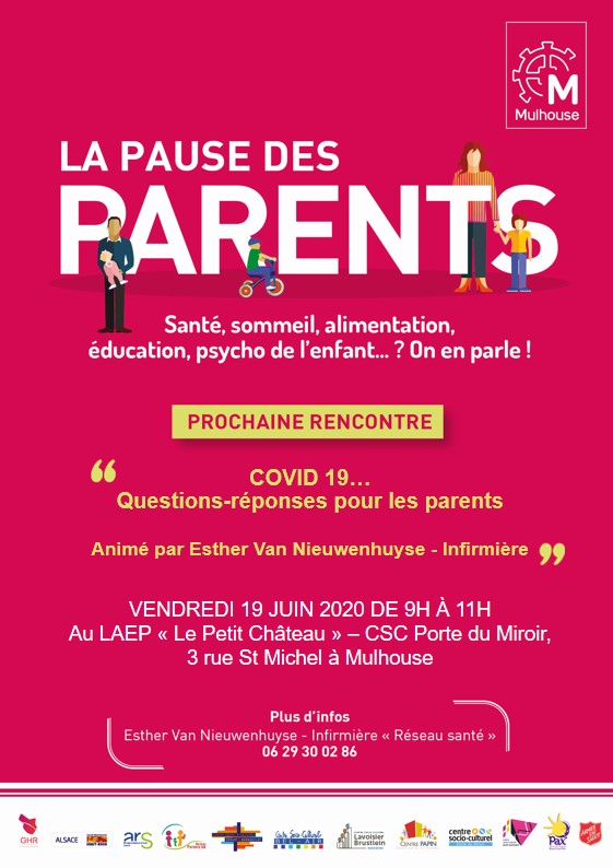 mulhouse's tweet photo. Vous êtes #parents et vous vous posez de nombreuses questions en ce contexte sanitaire exceptionnel ? Avec la #PauseDesParents proposée par la Ville de #Mulhouse, trouvez conseils et soutien : RDV vendredi 19 juin au #CSCPorteDuMiroir.
Inscrivez-vous au 03 89 66 09 55 ! https://t.co/z9uzI6rhwd