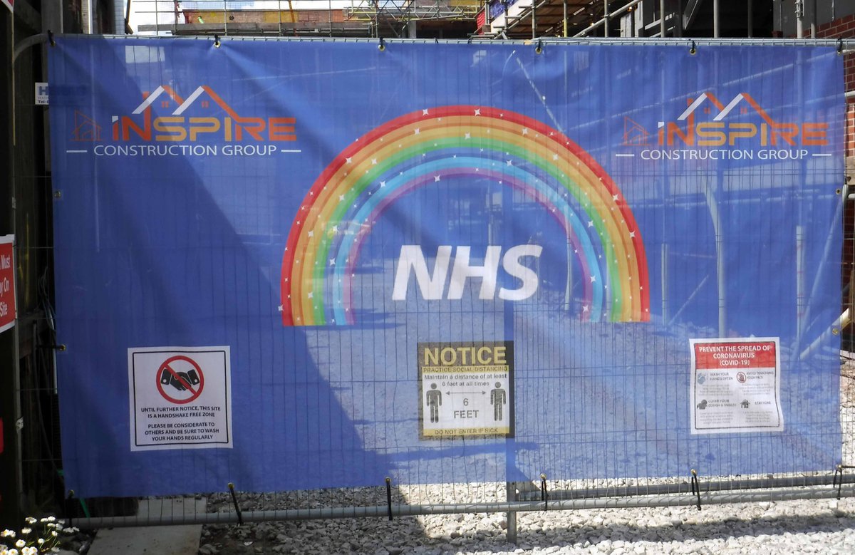 NWHistGraffiti's tweet photo. @Viral_Archive rather like this screen on a local construction site in south Manchester. Especially love the no handshakes sign #ViralShadows #ViralArchive https://t.co/zhK7sWU62N