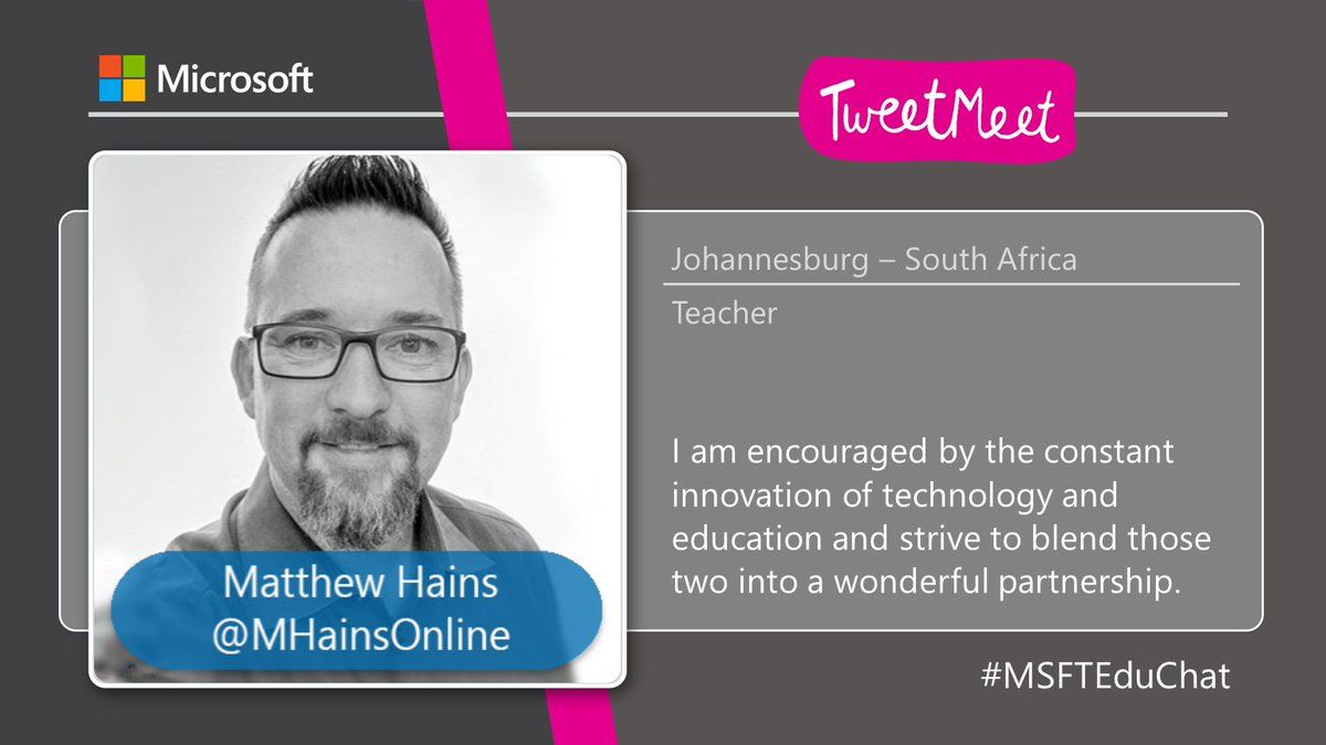 Can't wait to join @MHainsOnline on Tuesday! Who will join us? <a href="/mbathax/">Kwanele XKay Mbatha</a> @ElindiH <a href="/Shinkydink1/">Shinkydink</a> <a href="/fibeal/">Fiona Beal</a> <a href="/Gabriel01784452/">Gabriela Willis✨</a> 

x.com/TweetMeet/stat…

#MicrosoftEDU 
#MIEExpert 
#Road2E2 
#SouthAfrica 
#ZAedu
#msfteduchat 
#tweetmeeten