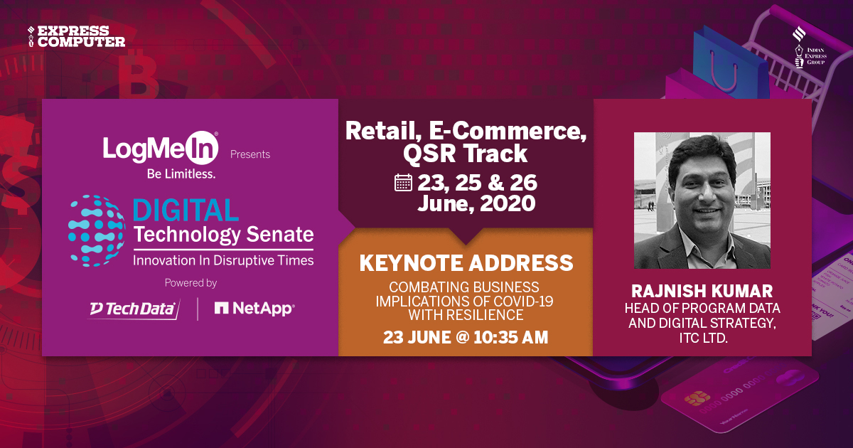 ExpComputer's tweet image. #TechSenate | Watch Live Keynote Address by Rajnish Kumar, Head of Program Data and Digital Strategy,  @ITCCorpCom at the #DigitalTechnologySenate - #Retail, #ECommerce &amp;amp; #QSR Track on 23rd June 2020. Register: bit.ly/w3dtsrct #TechnologySenate @srikrp @NivedanPrakash