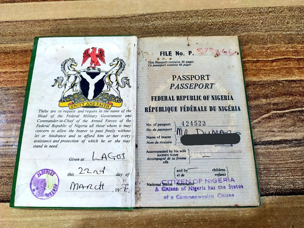 My friend's dad kept all his Nigerian passports from his very first. These two are from 1977 and 1989.