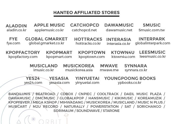 × Où puis-je acheter mon album ? ×À peu près partout. Une chose à laquelle vous devez faire attention est la certification "Hanteo". Cela signifie que votre achat sera compté dans la charte Hanteo une fois livré. Hanteo est utilisé pour les points de vente dans les music shows.