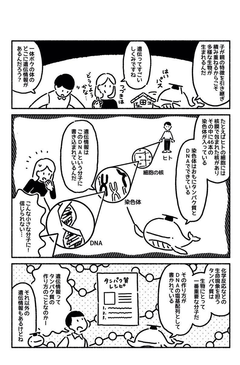 マンガ「若い読者に贈る美しい生物学講義」更新されました??第15章「遺伝のしくみ」https://t.co/h4uBlAPBwA 