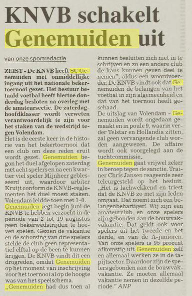 Provinciale Zeeuwse Courant | 13 augustus 1999. Blijft een bijzonder verhaal. #sportclub90jaar