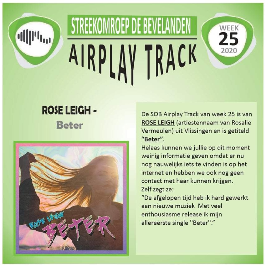 SBevelanden's tweet photo. #105SOBFM #StreekomroepdeBevelanden #AirPlayTrack week 25: Rose Leigh - Beter https://t.co/g8B7Ej3e3I