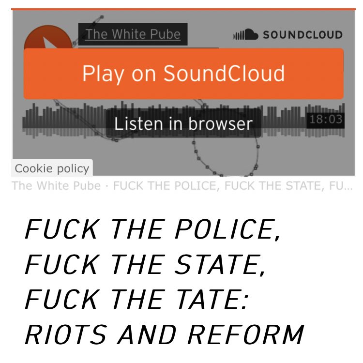 this week’s text is up: an art thought caked FUCK THE POLICE, FUCK THE STATE, FUCK THE TATE: riots & reform 

thewhitepube.co.uk/riots