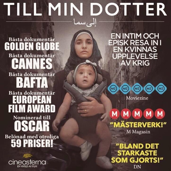 cineasterna's tweet photo. Under Cannesfestivalen skrev The Times: ”Detta är en av de viktigaste filmer du kommer se i hela ditt liv”. Till min dotter (2019) Streamas på https://t.co/h1fT9gI8b9
#Tillmindotter #Bibliotek #Cineasterna #Filmtips #Svbib #WaadAlKateab #EdwardWatts #ForSama https://t.co/vNcW1qWNFt