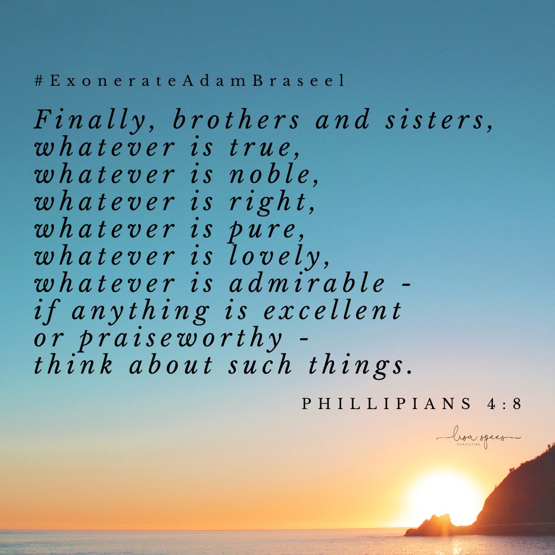 Adam is known for saying, “don’t worry about other people doing wrong, if you’re doing right.” We’re 10 days away from Adam’s exoneration hearing, keep praying and focusing on the good things. #SundaySermon #ExonerateAdamBraseel
