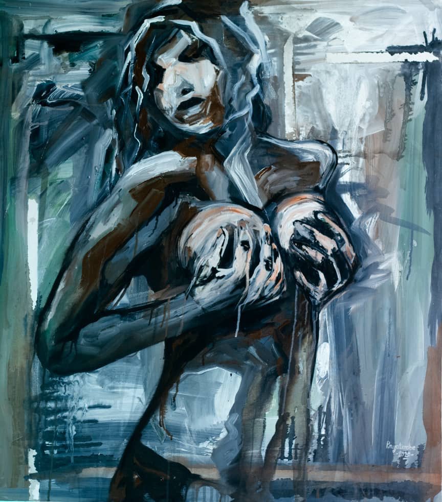Titre :l’inné de la femme 
Technique : acrylique sur toile 
Dimension :120/100cm
Année :2020
