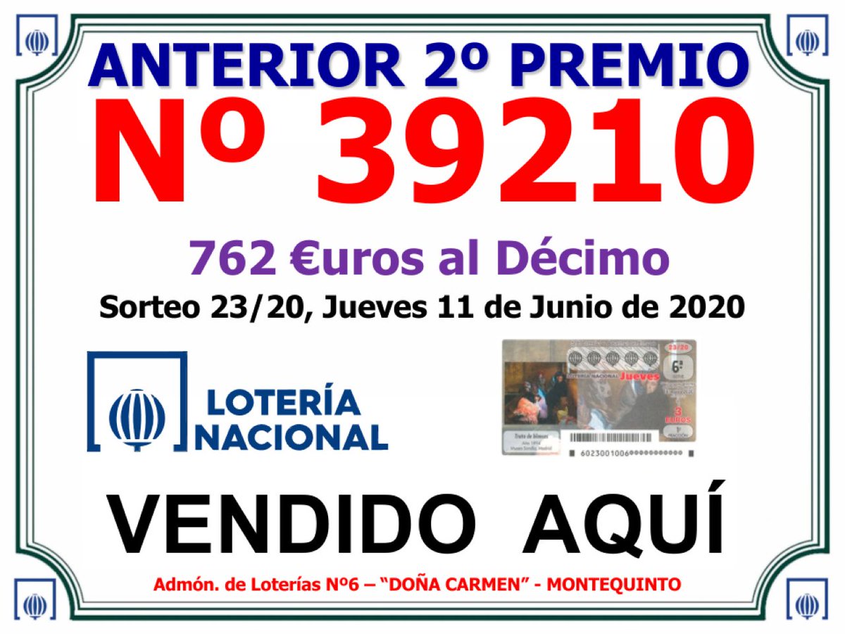 6_admon's tweet photo. Pues hemos empezado bien el primer sorteo de lotería después del confinamiento, enhorabuena a los afortunados https://t.co/Lu4yLBBspe
