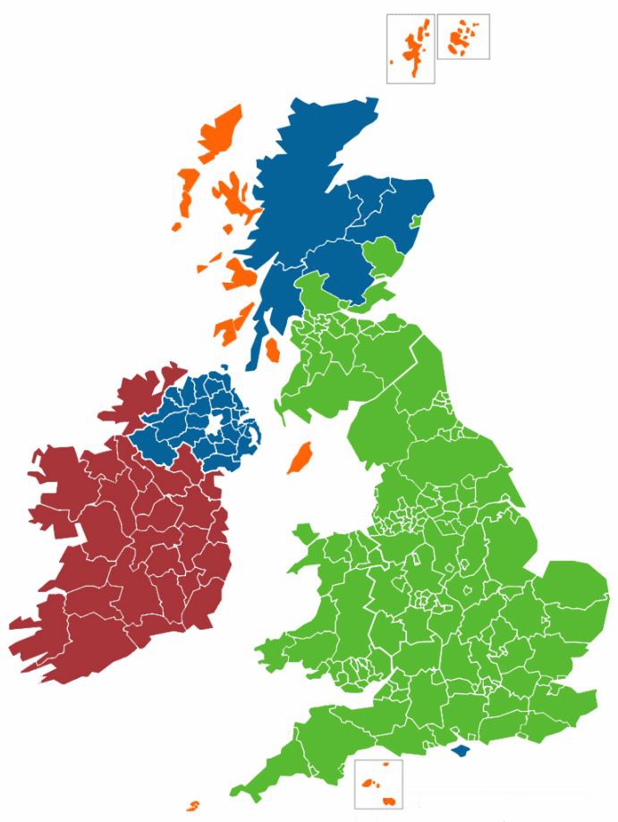 This is a shipping and delivery map of the UK and Ireland, with price structure. I have lots of questions, but mostly about Aberdeen and who they bribed. And yes I am very excited about my new mower.