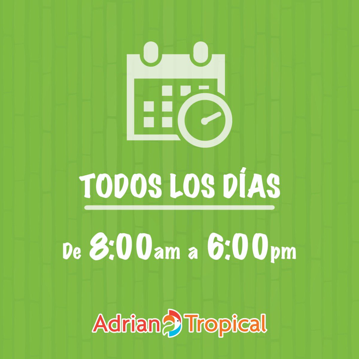 #NuevoHorario Si deseas venir a buscar tu mangucito en la mañana o un sabrococho para cenar temprano, ¡aquí lo tendremos! 😀🌴 Este será nuestro nuevo horario: todos los días de 8am a 6pm.