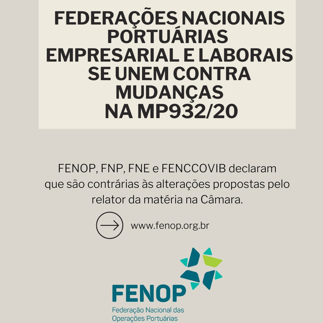 fenopoficial's tweet photo. A FENOP, a FNP, a FNE e a FENCCOVIB divulgaram nota conjunta declarando que são contrárias às alterações na MP 932/20, que tramita na Câmara dos Deputados.
https://t.co/mu0iH9TiYO
#FENOP #FNP #FNE #FENCCOVIB #MP932 #portos #portosdobrasil https://t.co/OLqTE0ucaJ