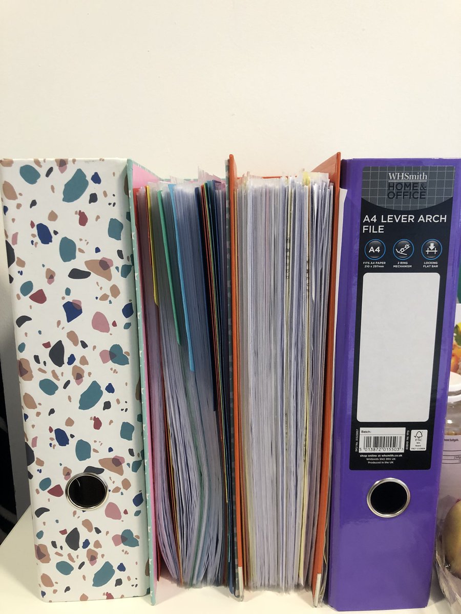 My beloved lever arch files. I used 4 during my training year. Don’t buy them in advance as you don’t know how many you will need or if you will need any at all! Some universities have online portfolios. I bought some dividers from  @FromPaperchase & plastic wallets from  @WHSmith