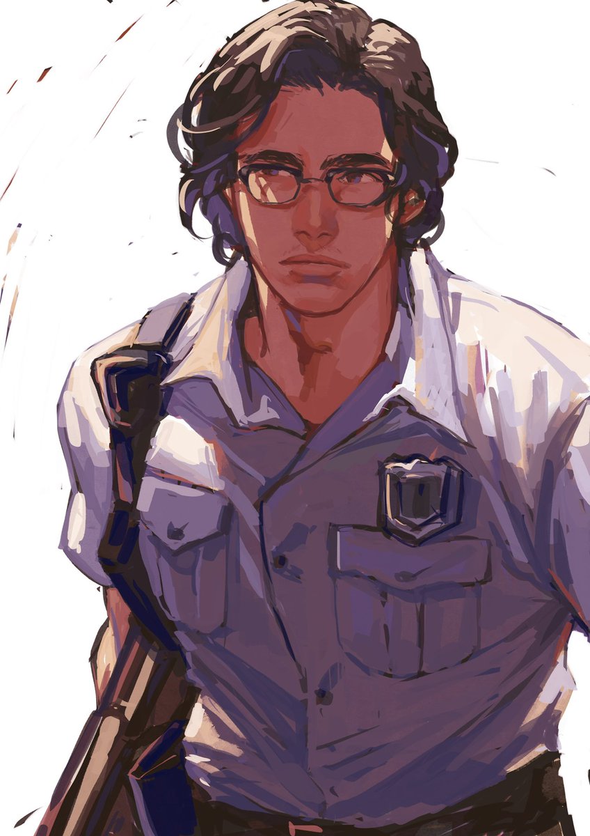 1boy male focus solo glasses police shirt police uniform  illustration images