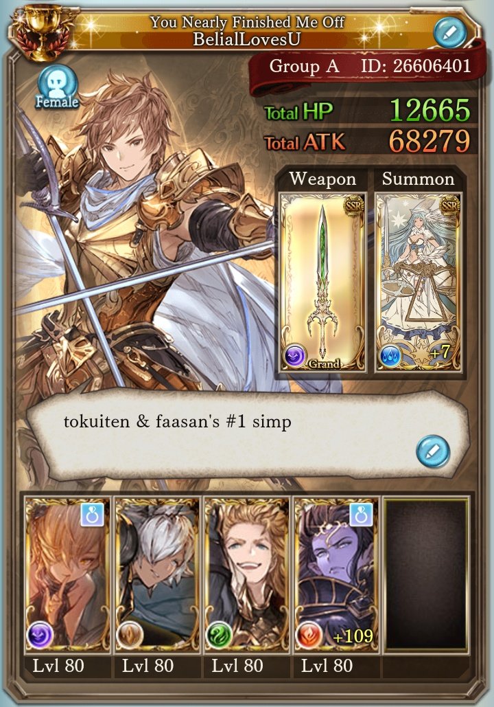 PokerFaith_'s tweet photo. #gbfintro #mygrandjeeta (can i get a small promo pls?)
🧀 call me rak!
🧀 been playing since march 2019 (wmtsb 3)
🧀 i main light and dark
🧀 albert is best knight (fight me)
🧀 kou's biological human dad™
🧀 SSR ELTA AND SUMMER ALBERT WHERE?
feel free to add me on gbf~ https://t.co/gkq2JmbjKa