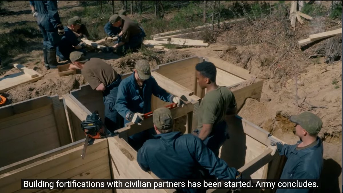 2:20 - A significant part of the Finnish total defence concept is that there's lots of peacetime know-how that is useful for the FDF. Here, civilian construction workers assist in creating fortifications and other infrastructure that might prove useful in case of war.