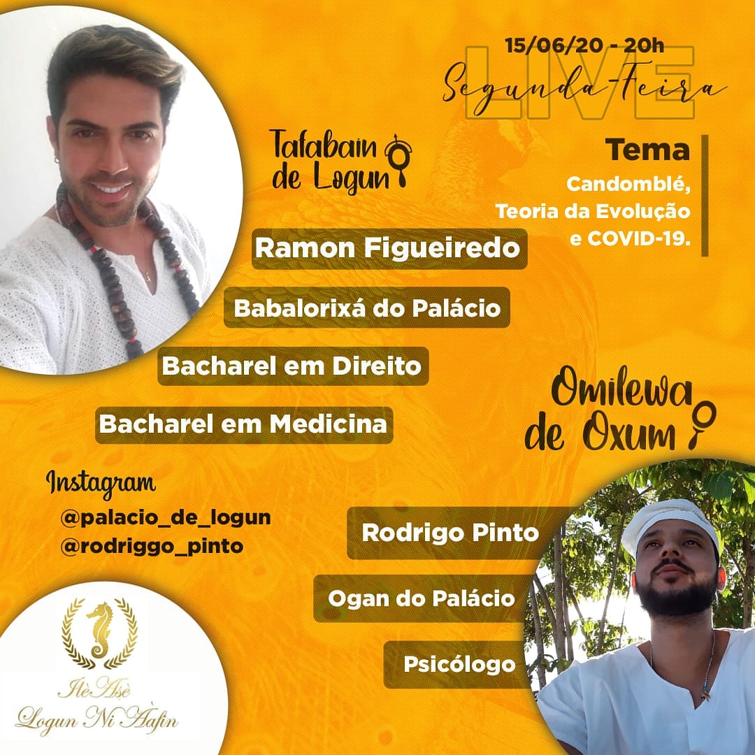 LogunPalacio's tweet photo. Tafabain de Logun &amp; Omilewa de Oxum convidam vocês para essa live que vai acontecer amanhã (15), às 20h. 
Essa live vai ser nos Instagram @palacio_de_logun https://t.co/m9aG5qYvJ8