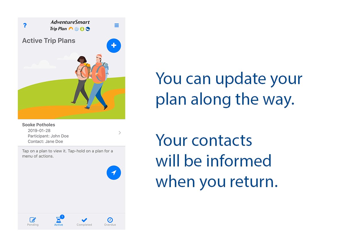 Have you downloaded AdventureSmart trip plan app yet? It's free &amp; easy way to let your loved ones know where you're headed &amp; when you'll be back 
👉  adventuresmart.ca/tripplan.htm 

#Kamloops #searchandrescue #BCSAR (JS)