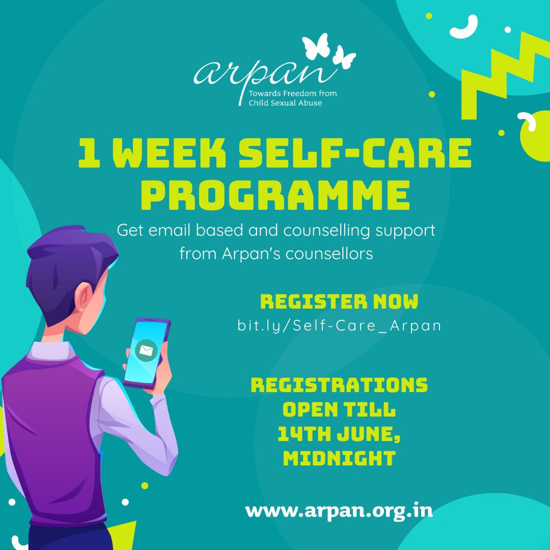 Arpan_CSA's tweet photo. If you have been feeling #stressed and exhausted, it is important for you to take the time out to restore yourself. To help you with this, Arpan has launched a 1 week #Selfcare programme which has activities like email and #counselling support. https://t.co/SiIuk2hRpW