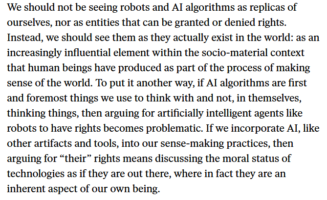 4. The authors argue that on the enactive perspective, robots aren't entites in their own right, they aren't "out there", but instead are "an inherent aspect of our own being".