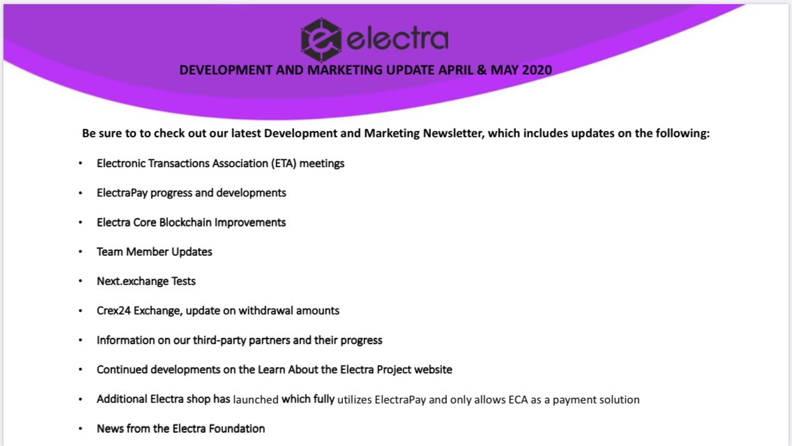 207_Kai's tweet photo. @IvanOnTech @ElectracoinECA
@ECA_Foundation
#EcaPay
Ivan please take a look at this altcoin. Soon listing on HitBTC, https://t.co/kvbjJ0RIBf...
DEVELOPEMENT AND MARKETING UPDATE APRIL & MAY 2020! โ
An overview of the topics๐โ
Medium article link:
https://t.co/gefnzQAIzy https://t.co/KPQHztdIz0